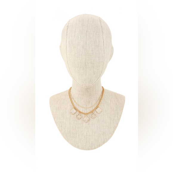 •Lucky You• Rhinestone Clover Multi Strand Necklace - Picture 3 of 5